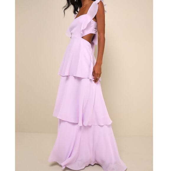 Lulus NWOT Elegant Event Lavender Woven Ruffled Tie-Back Tiered Maxi Dress - Picture 2 of 10